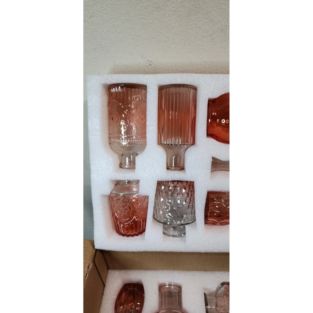 CUCUMI Small Bud Vases for Flowers Set of 14, Mini Clear Red Glass Vases Bulk